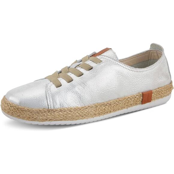 Spring Step Size 39 Silver Metallic Eloya Leather Sneaker Espadrille Trim D3-3 - Picture 1 of 12